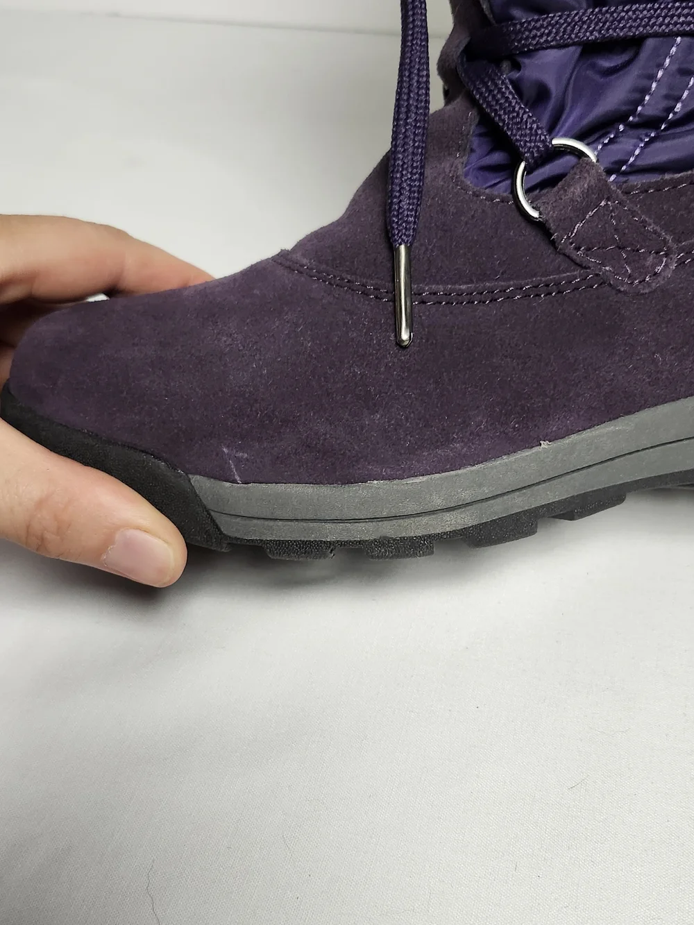 Lands' End Woman Suede Lace up Winter Boots Purple Color Faux Trim Size 6 1/2